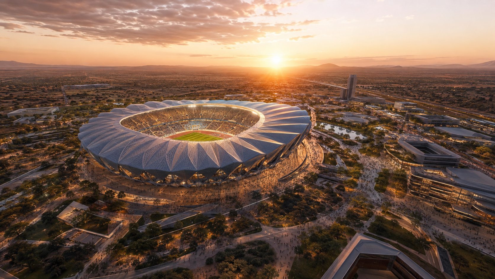 Concept aerial of the Kgatleng Regional Sporting and Entertainment Hub